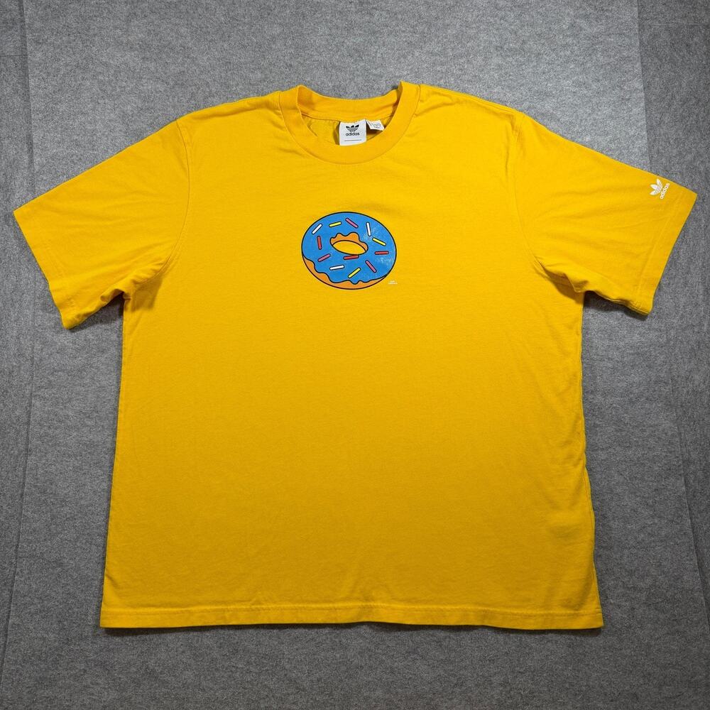 Adidas The Simpsons T Shirt Mens XL Yellow Donut Graphic Trefoil Logo Cartoon